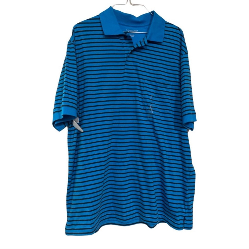 Roundtree & Yorke Mens Shirt Polo Blue Striped Casual Travel Smart